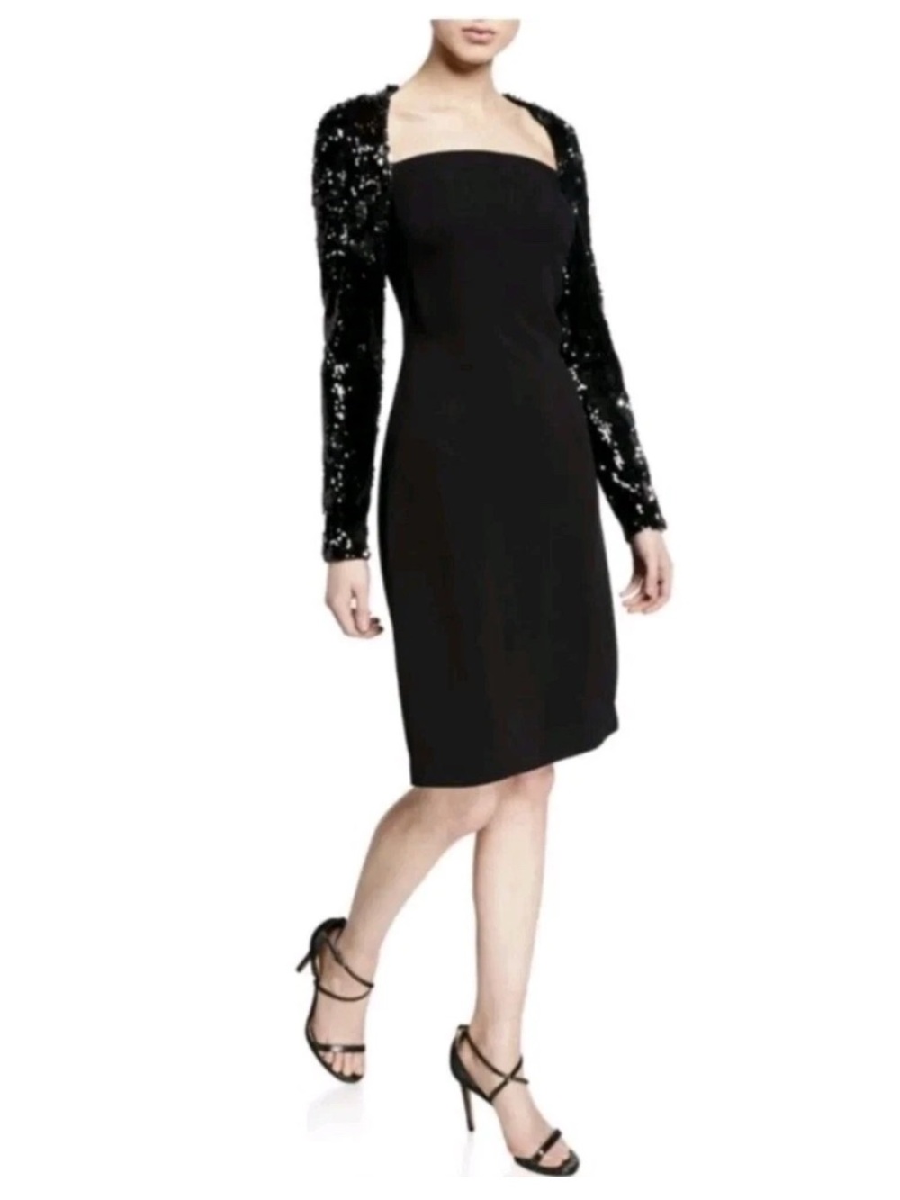 NK32 Naeem Khan Cocktail Dress Designer Dress Size 8 Black Sequins